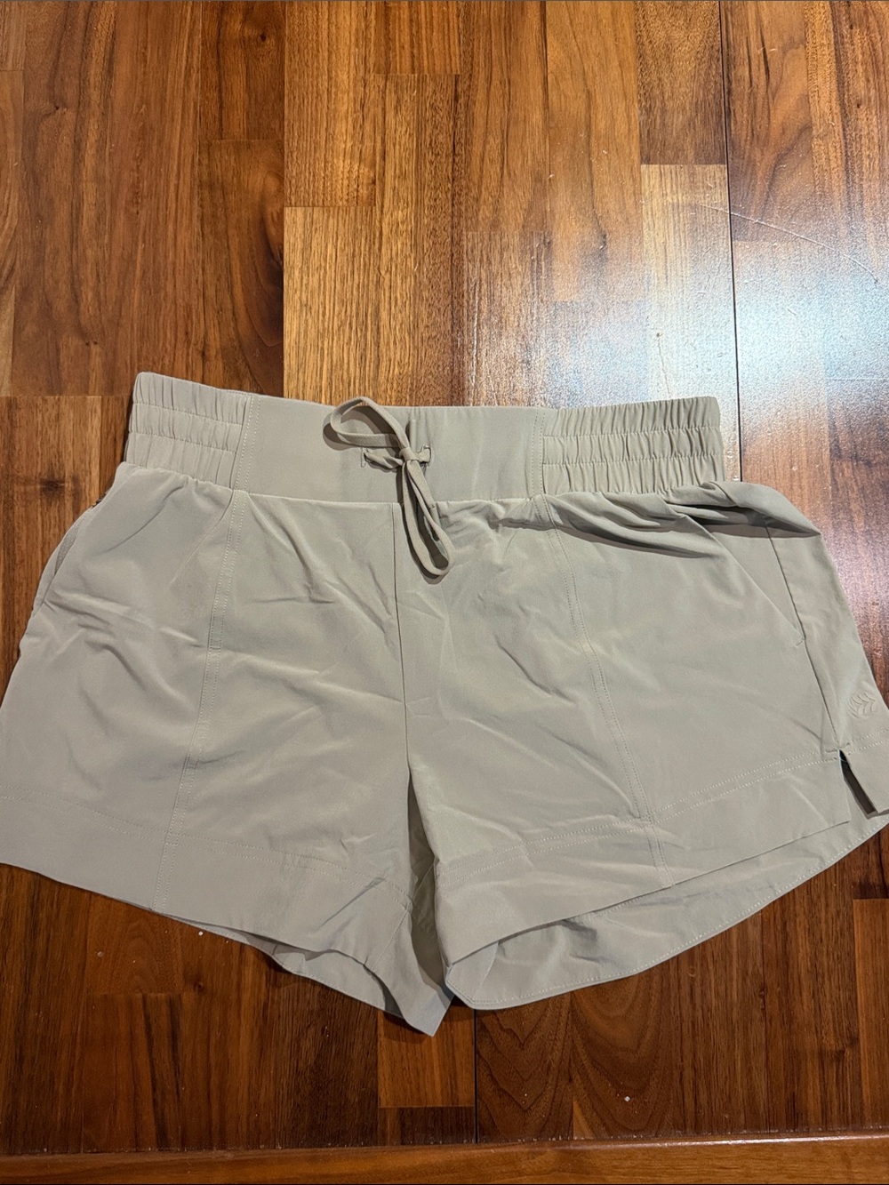 all in motion Women's Elastic Drawstring Athletic Shorts in Light Taupe
